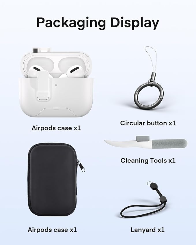 Maxjoy for AirPods Pro 3 Protective Case with Cleaning Kit, Military Hard Case with Lock Shock-Absorbing, Double White