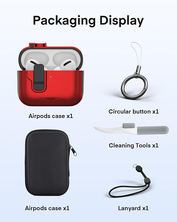 Maxjoy for AirPods Pro 3 Protective Case with Cleaning Kit, Military Hard Case with Lock Shock-Absorbing, Red