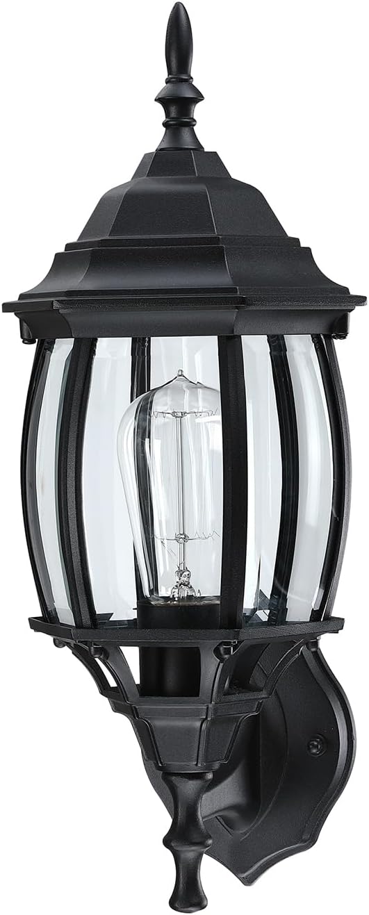 2 Pack Black Outdoor Wall Lights - 16.8 Inch Garage Side Light for House, Metal and Glass Wall Lantern Sconce, Vintage Outside Porch Light for Front Door,Porch,Balcony,E26 Base