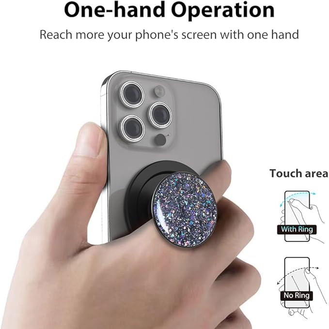 Magnetic Phone Grip Compatible with MagSafe, Magnetic Phone Ring Holder Finger Kickstand Wireless Charging Compatible, Adjustable Phone Rings Gripper Stand for MagSafe iPhone - Black Sparkle
