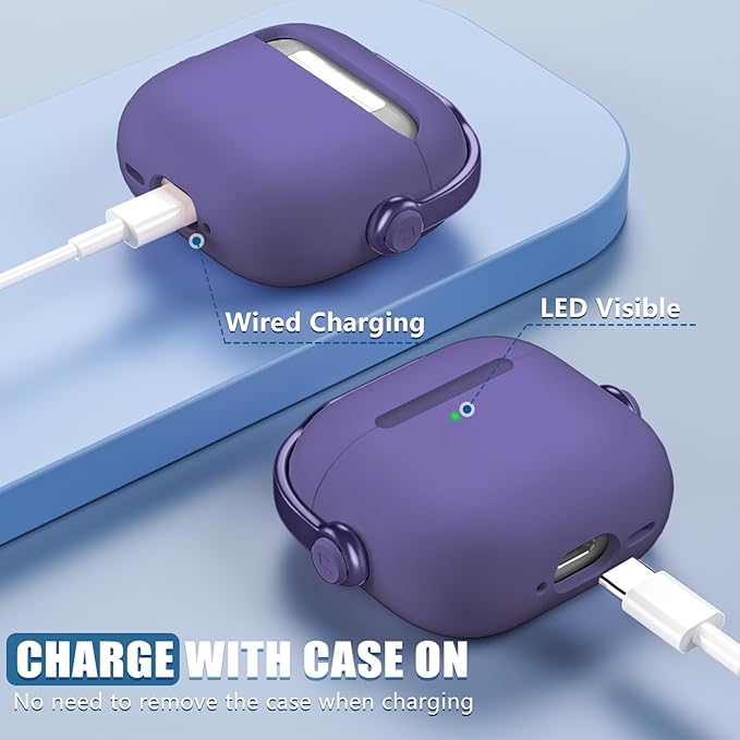 with Safety Lock for Airpods 4 Case, TPU Case for Apple Airpods 4 Case 2024 USB-C with Cleaner Kit, Drop Protection Airpods 4 Case Cover with Lock and Keychain, Charm Purple