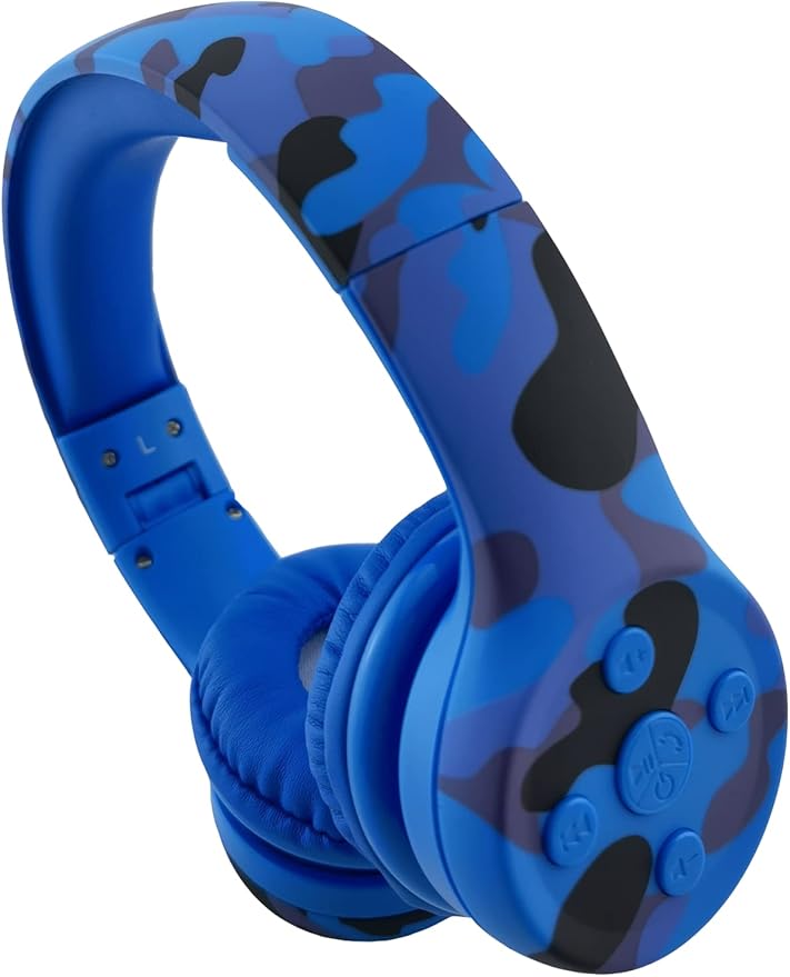 Toddler Headphones Wireless,Kids camo Bluetooth Headphones, 5 Button Easy Use, 93db Foldable with Built-in Mic for Cell Phones TV Tablet Network Boys Girls (bs690 Blue Camo)