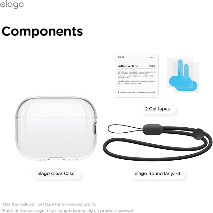 elago Clear Case Compatible with AirPods Pro 3 Case Clear Cover - Lanyard Included, Strap Included, Reduced Yellowing, Shockproof, Full Protection, Soft TPU (Transparent)