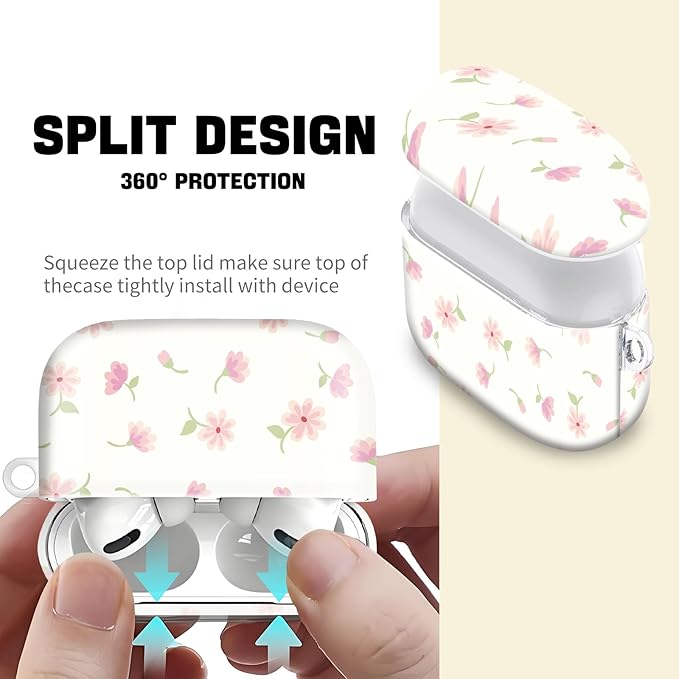 Compatible with AirPod Pro 2nd//1st Generation Case Cover with Key Chain,Full Protective Shockproof Wireless Headphone Case for Airpod Pro 2023/2022/2019(Pink Stamens)