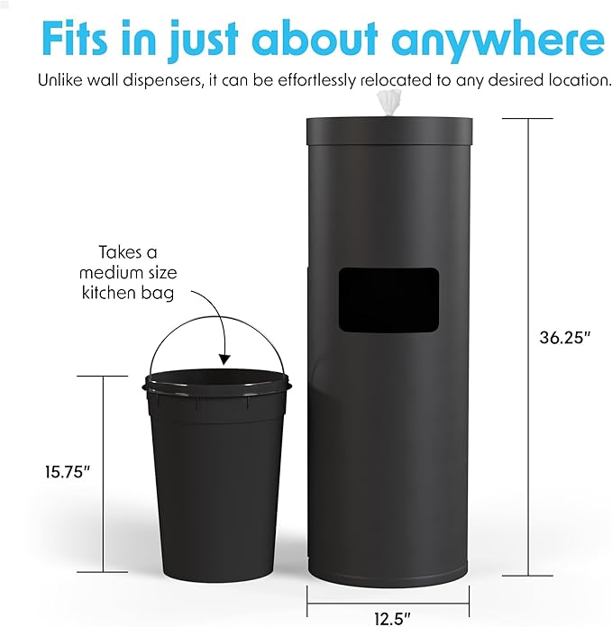 Wipex Gym Wipes Bundle: (1) Premium Black Wipe Dispenser with Trash Bin - Durable Stainless Steel and (1) 800ct Sanitizing Fitness Wipes Refill Roll - Suitable Use for Schools, Gyms, and Public Venues
