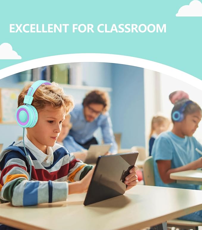Upgrade USB Type C Kids Headphone for School, 94dB Safe Volume Limited, HD Stereo Sound, Foldable Lightweight On-Ear Headphones for Boys/Girls/Students/Tablet/Travel(Mint Green)