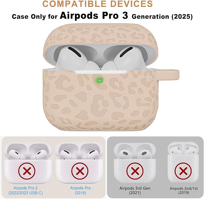 Case Compatible with AirPods Pro 3 Generation 2025 Cover with Keychain, Gawnock Engraved Leopard Skin Soft Cover for AirPods Pro 3 Case Full Protection,Front LED Visible, Tea
