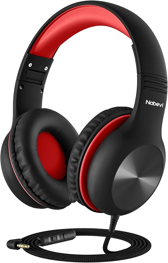 Headphones for Kids for School, Kids Headphones with Microphone, Sharing Function, 85dB/94dB Safe Volume Limit, HD Sound, Over Ear Kid Headphone for School, On-line Study, Travel, Red