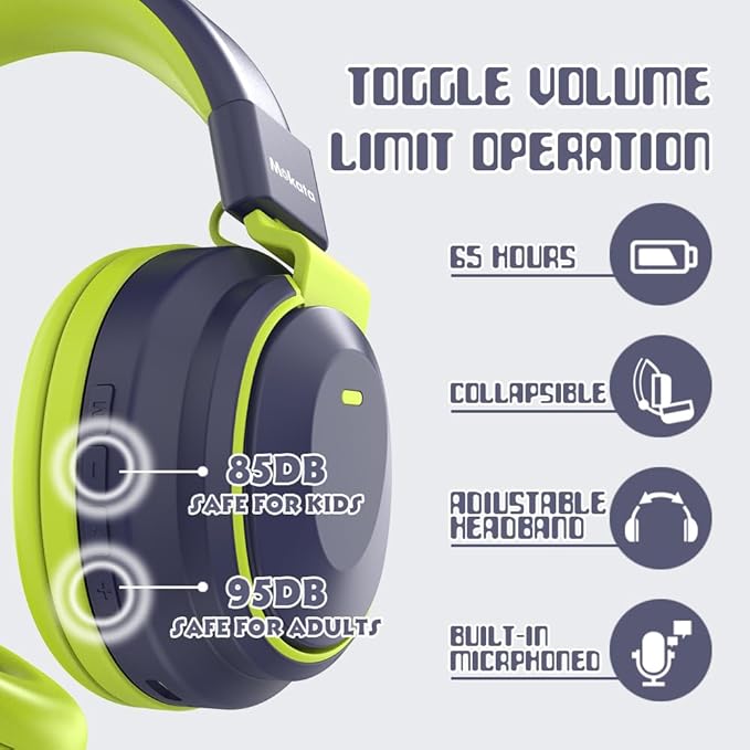 Kids Headphones Bluetooth 5.3 Wireless Lightweight Fast Charging 68 Hours Play Time Volume Limited 85/94dB Over Ear Foldable with Built-in Mic for Toddler Boy Tablet Pad Deepblue
