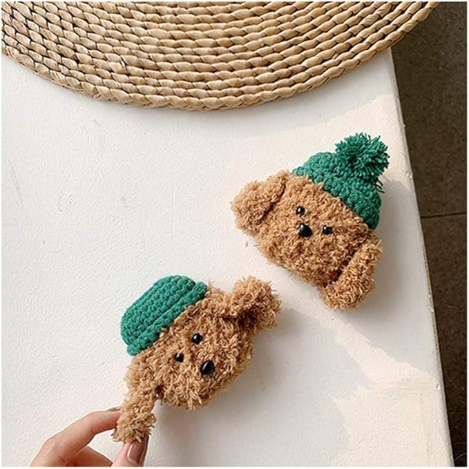 SGVAHY Furry Case for AirPods Pro 3rd Generation Funny Cute 3D Cartoon Plush Design Teddy Green Hat Soft Warm Fluffy AirPod Pro 3 Cover with Keychain Kawaii Anti-Fall Protective Case Girls Women