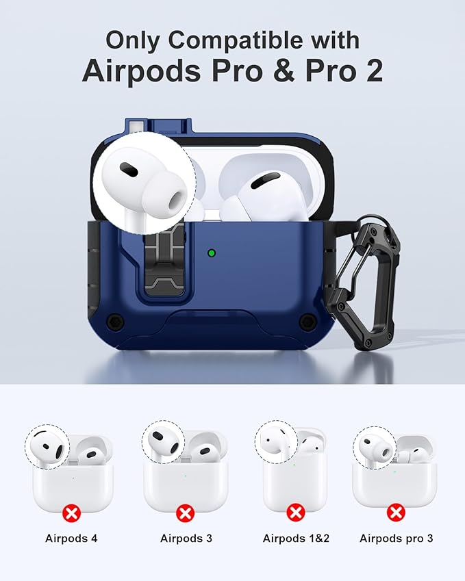 Lerobo for AirPods Pro 2 Case with Cleaner Kit & Phone Stand,Hard Protective Cover Compatible with Magsafe for AirPods Pro 2nd/1st (USB-C/Lightning Cable), Magnetic Lock,Drop Protection, Navy Blue