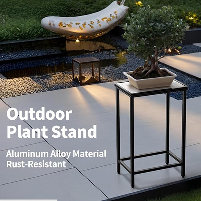Tall Plant Stand Indoor, Modern Black Aluminum Alloy Plant Shelf, Corner Flower Pot Holder Organizer for Living Room, Balcony, Patio, Garden (L15.8 x W23.6 x H27.6 inch)