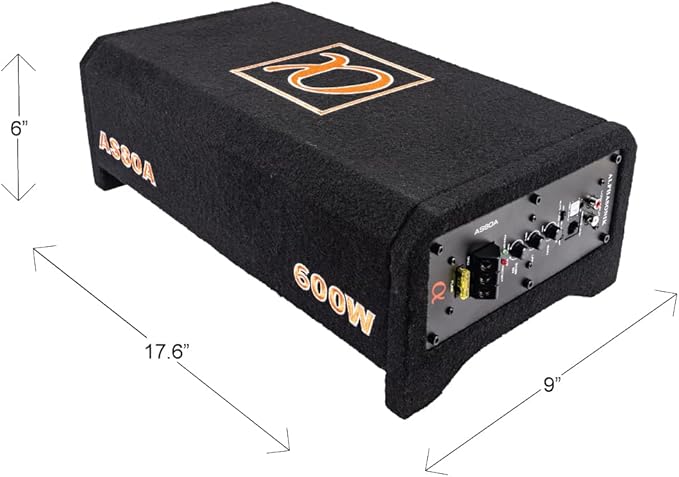 Alphasonik AS80A 8" 600 Watts with a Built-in Amplifier Down-Firing Shallow Mount Enclosed for Tight Spaces in Cars and Trucks, Slim Thin Loaded Subwoofer Air Tight Sealed Bass Enclosure