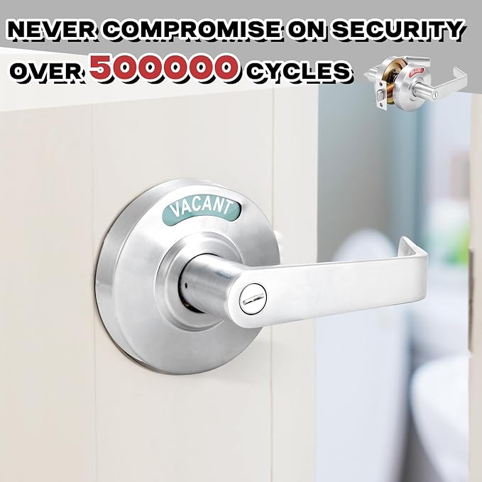 Tandefio 1 Set Vacant Occupied Bathroom Lock, Commercial Door Handle with in-use or Vacancy Occupied Deadbolt, Privacy Indicator Restroom Handle Lock for Restrooms, Satin Chrome (90mm,Silver)
