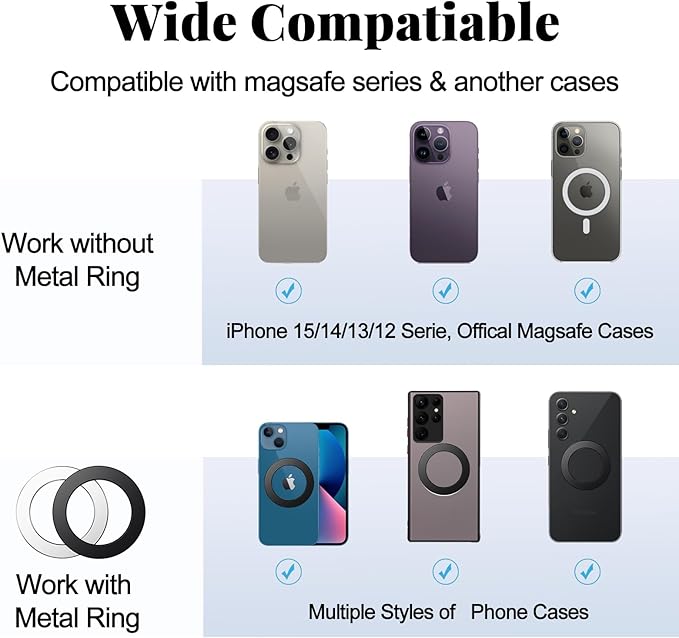 Bat Magnetic Cell Phone Ring Holder, Metal Phone Grip for Magsafe, 360 Degree Rotation Finger Ring Stand, Cell Phone Kickstand for iPhone 16/15/14/13/12/Smartphones (P111 Black)