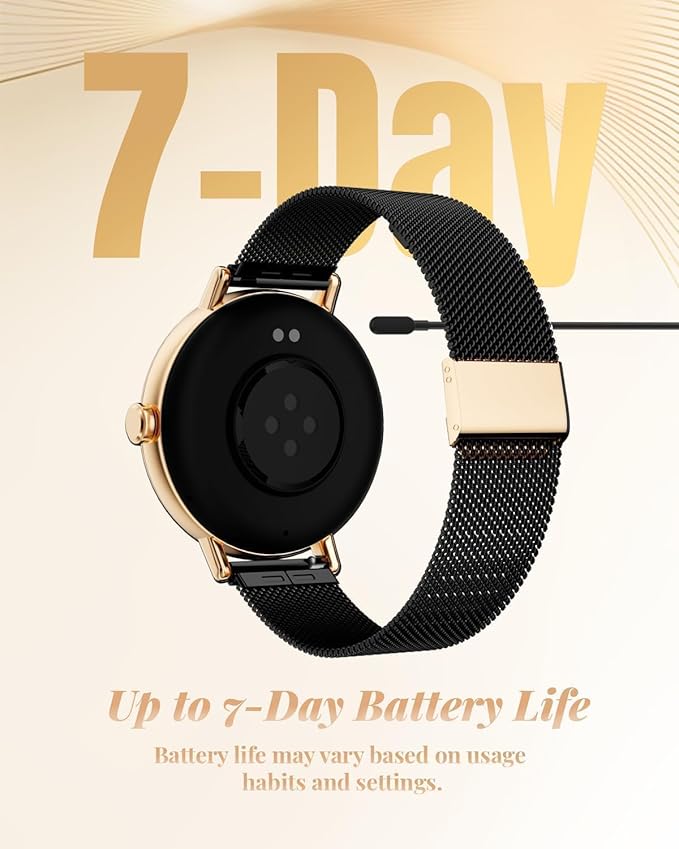 TOOBUR Smart Watch for Women Men with Two Bands, 40mm HD Smartwatch, Compatible with Android & iOS, Answer/Make Calls, Fitness Watch with Step/Sleep/HR Tracker, IP68, Stylish Gift, Black-Gold