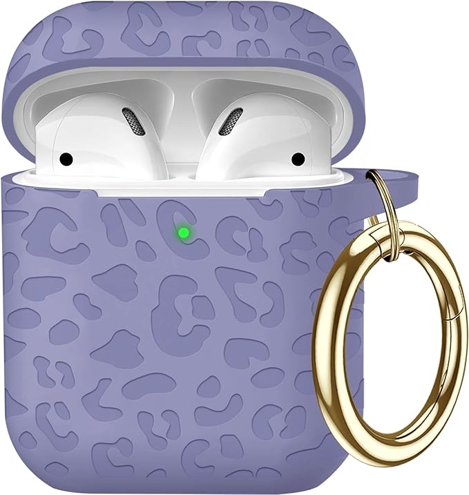 Compatible with Airpods Case Leopard Engraved Skin Cover Compatible with Airpods 2nd/1st Charging Case,Cute Soft Silicone Full Protective, Front LED Visible, Front LED Visible, Gray Blue