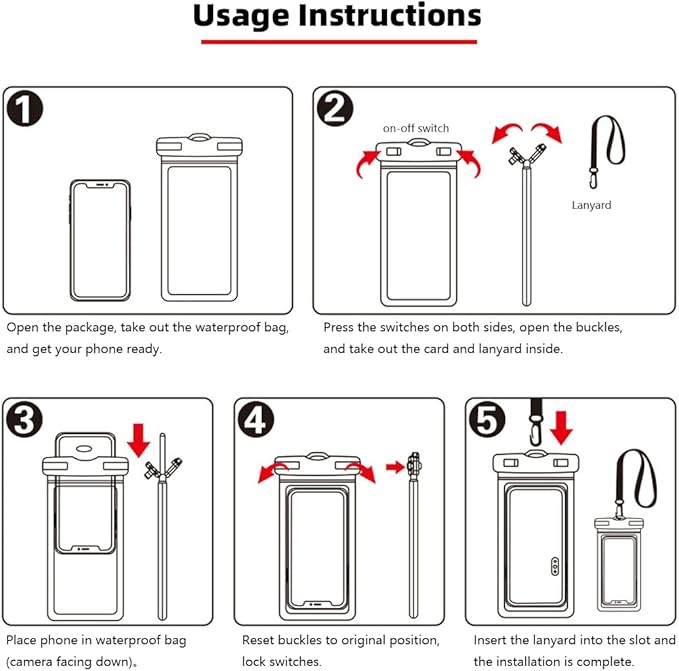 Floating Waterproof Phone Pouch, IPX8 Waterproof Phone Case with Lanyard, Dry Bag for Beach, Pool, Cruise Travel Essentials, Underwater Case for Snorkeling & Waterpark Black