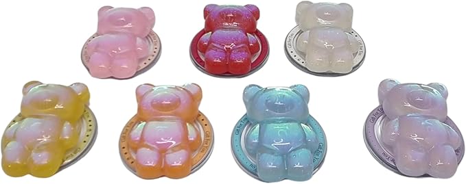Cute Kawaii 3D Bear Phone Grip Stand, Iridescent Holographic Resin Cell Phone Holder & Kickstand, Compatible with iPhone, Samsung Galaxy, Android (Cherry Red)