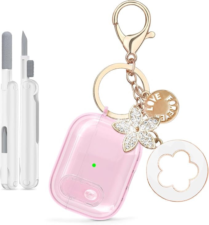 Case for Apple Airpods iPods Pro 3 Cases Cover Clear 2025 Cute Women, VISOOM Cute Air Pods Pro3 Case Clear Transparent Airpods iPods Pro 3rd Gen Protective Cases with Keychain/Lock/Cleaning Kit-Pink