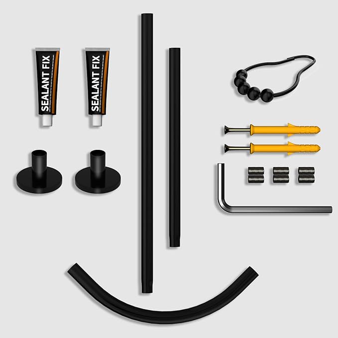 Adjustable Corner Shower Curtain Rod L Shaped Black Stretchable 304 Stainless 27"- 39"X47"- 65" Drill Free Install for Corner Bathtub with Free Hooks