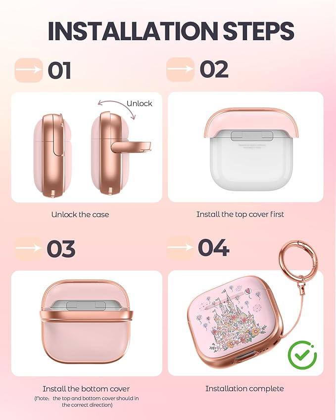 Coralogo for AirPods 4 Case with Safety Lock - Cute Cartoon for Women Girls Fashion Stylish Castle Pattern Design Kawaii Girly Girlish Hard Protective Cover for AirPods 4th Generation 2024