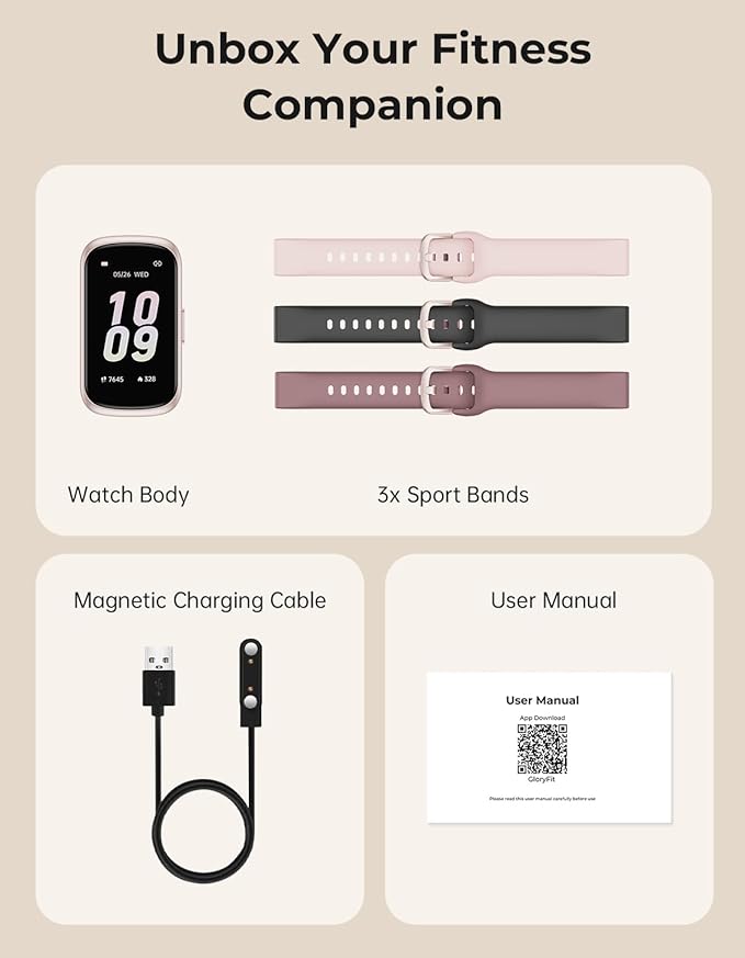 Fitness Tracker with 24/7 Heart Rate Monitor, Sleep Tracker - 3 ATM Waterproof Fitness Watch Calorie Step Counter Smart Watch Includes 3 Sport Bands for Android iOS Women Men, Mystic Rose