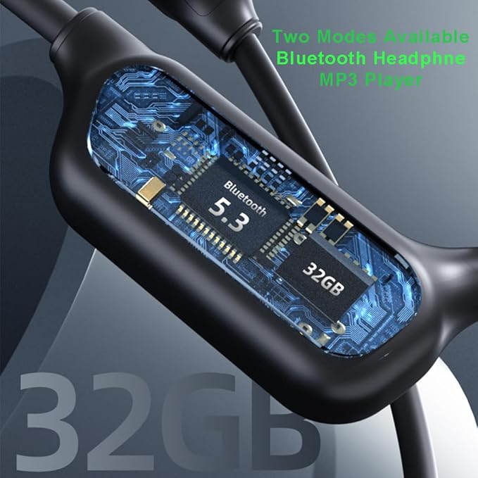 AYI True Bone Conduction Swimming Headphones with Bluetooth 5.4 & MP3 Player Mode 32GB Built-in Memory IPX8 Waterproof Screen Display Pain-Free Open-Ear Earphone for Sport and Work-X10 White