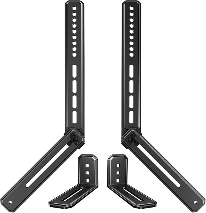 Perlegear Soundbar Mount with Adjustable Height, Sound bar Mount up to 15 lbs, Soundbar Mount Under or Above TV, Soundbar tv Mount Bracket with Detachable Long Extension Plates PGSM04B