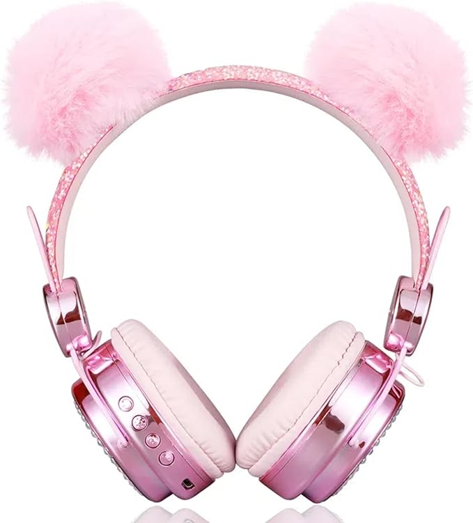 Kids Headphones Wireless Bluetooth 5.3 Colorful LED Lights Over-Ear 85dB Volume Limited Girls Headphones for Children/Teens/Gift/School/Tablet/Travel (Pink)