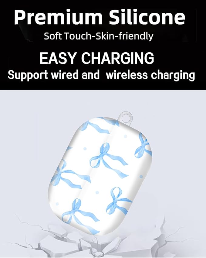 Compatible with AirPod Pro Case 2nd/1st Gen (2023/2022/2019),Shockproof Protective Cover with Keychain for Women,Cute Charging Case for Airpod Pro 2/1(Blue Bows)