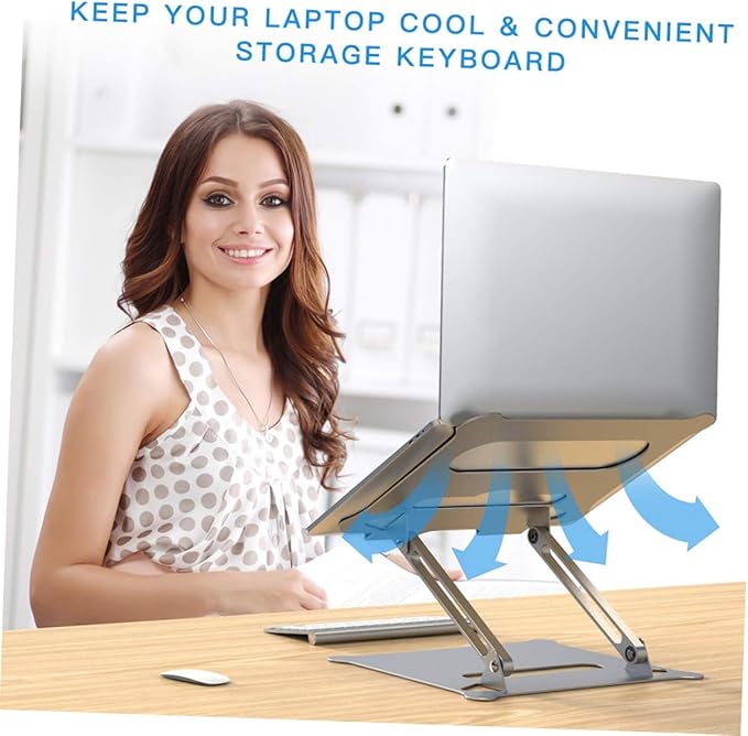 Zerodeko Aluminum Alloy Adjustable Foldable Laptop Computer Stand Portable Notebook PC Holder for Office and Travel Use Silver