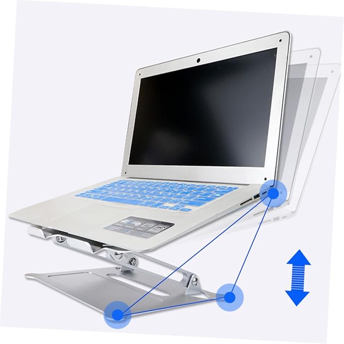 Aluminum Alloy Foldable Laptop Stand Adjustable Height Notebook PC Holder Portable Silver Laptop Support for Home Office and Travel Use