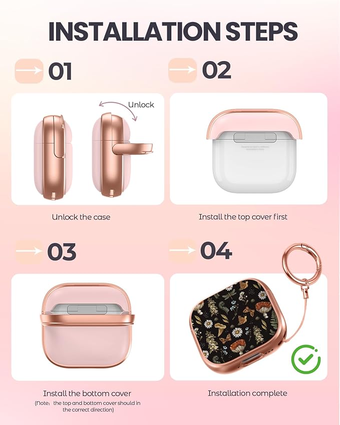 Coralogo for AirPods 4 Case with Safety Lock - Cute Cartoon for Women Girls Fashion Stylish Mushroom Pattern Design Kawaii Girly Girlish Hard Protective Cover for AirPods 4th Generation 2024
