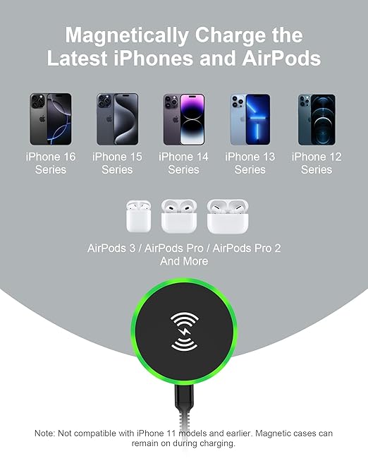 Android MagSafe Wireless Charger Pad with Stand??15W Fast Charging Magnetic Pad for Samsung Galaxy S25 Ultra/S24, iPhone 17/16e/15/14, Google Pixel 9a/10 Pro XL, AirPods, Qi-Enabled Cordless Charger