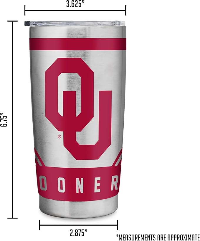 Rico Industries NCAA 20oz Stainless Steel Tumbler with Lid - Great For Coffee, Tea, Water or Cocktails