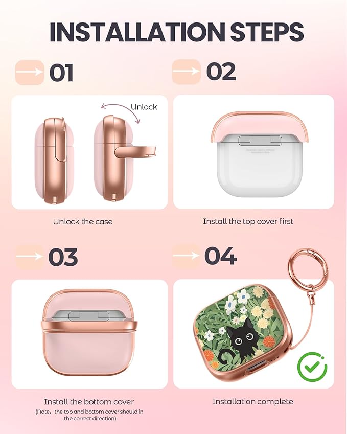 Coralogo for AirPods 3rd Case with Safety Lock - Cute Cartoon for AirPods 3rd Generation for Women Girls Fashion Stylish Cat Flower Pattern Design Kawaii Girly Girlish Hard Protective Cover