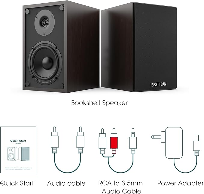 BESTISAN Bluetooth Bookshelf Speakers with RCA Input, Record Player Speakers with Sub Out Port for SW65C/ SW65D,4 Inch Woofer, SR04F-01