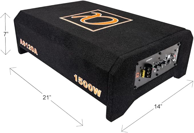 Alphasonik AS120A 12" 1500 Watts with a Built-in Amplifier Down-Firing Shallow Mount Enclosed for Tight Spaces in Cars and Trucks, Slim Thin Loaded Subwoofer Air Tight Sealed Bass Enclosure
