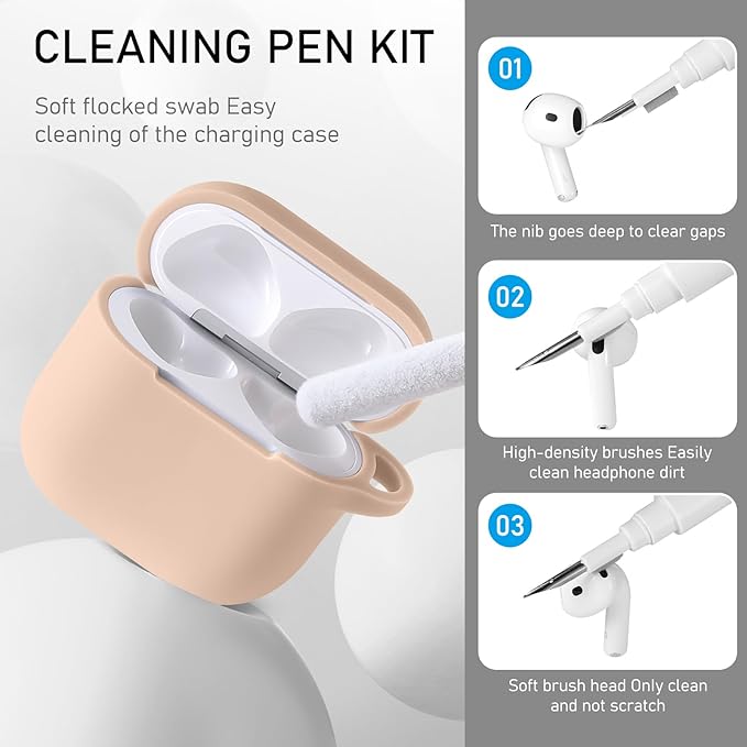 Maxjoy for Apple Airpods 4th Generation Case Cover(2024), Silicone Case with Cleaner Kit & Keychain Compatible Compatible with Airpods 4 case for Women,Men(Beige)