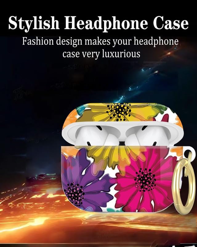 Compatible with AirPod Pro 2nd/1st Generation Case Cover with Key Chain,Full Protective Shockproof Wireless Headphone Case for Airpod Pro 2023/2022/2019(Watercolor Floral)