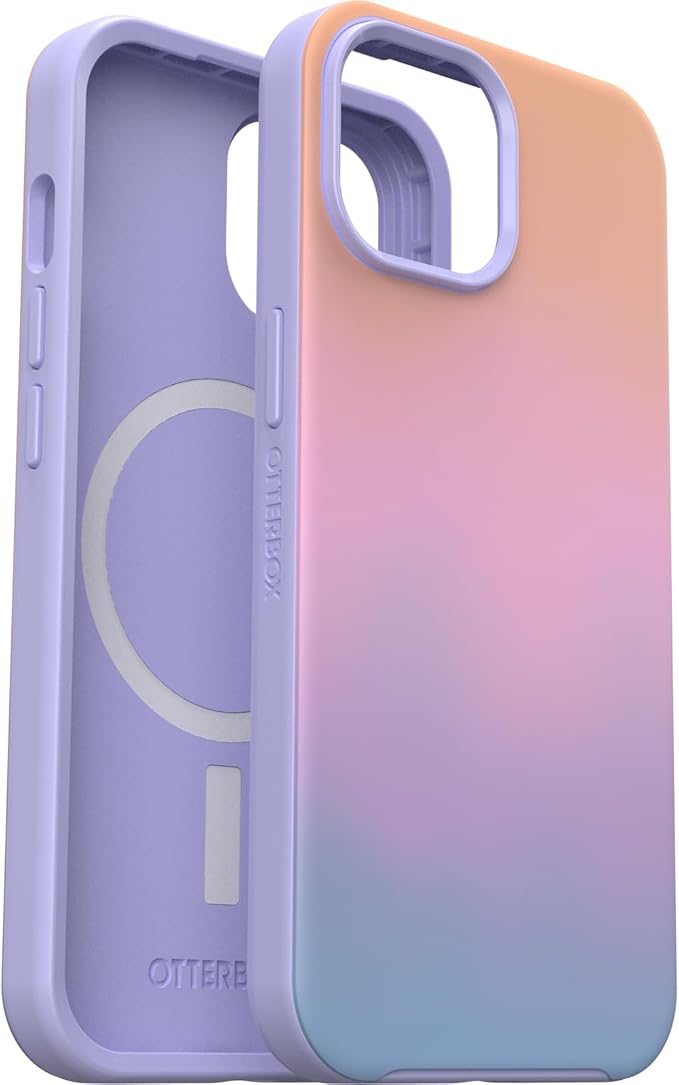 OtterBox iPhone 16e, 15, 14, & 13 Symmetry Series Case - Soft Sunset (Purple), Snaps to MagSafe, Ultra-Sleek, Raised Edges Protect Camera & Screen