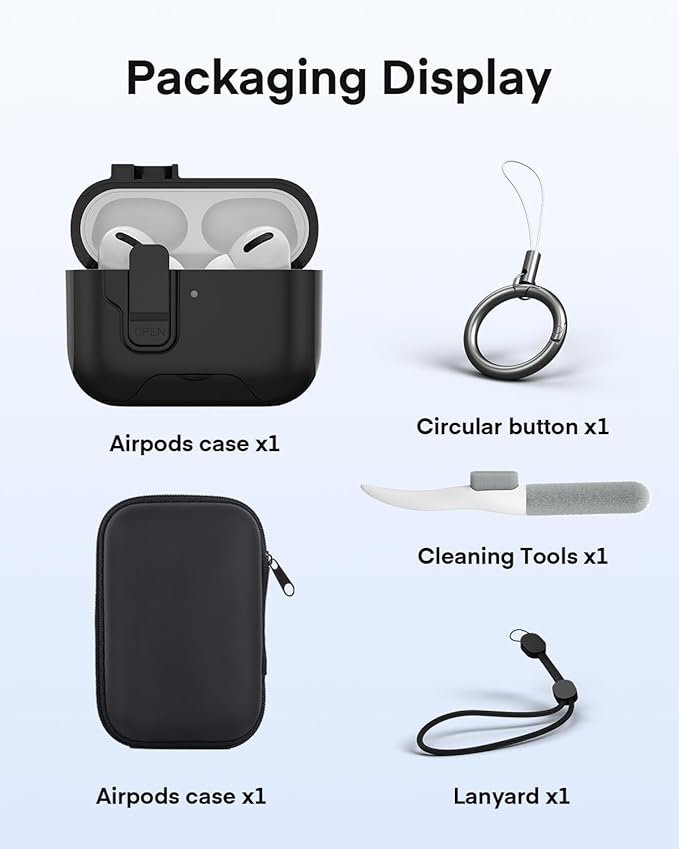 Maxjoy for AirPods Pro 3 Protective Case with Cleaning Kit, Military Hard Case with Lock Shock-Absorbing, Black