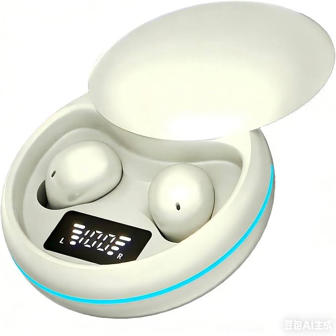 Sleep Earbuds, Ultra-Small in-Ear Headphones Compatible with Bluetooth 5.4, LED Battery Display, Tiny Low-Profile Buds for Side Sleepers, Lightweight Audio Device for Work Home (Lunar White)