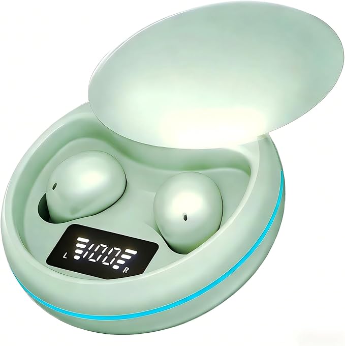 Sleep Earbuds, Ultra-Small in-Ear Headphones Compatible with Bluetooth 5.4, LED Battery Display, Tiny Low-Profile Buds for Side Sleepers, Lightweight Audio Device for Work Home (Peppermint Green)