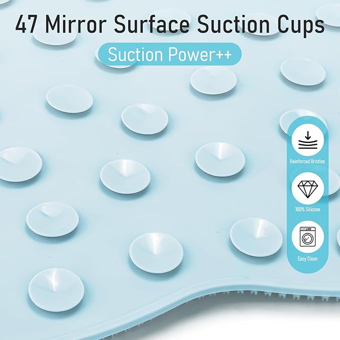 Foot Scrubber Mat Large Feet Scrubber + Pumice Stone 2 Pack for Shower Floor Bathtub - Dead Skin Callus Remover, Foot Spa Toes Between Brush Exfoliating Cleaner Pad in Shower Non-slip Messager, Blue