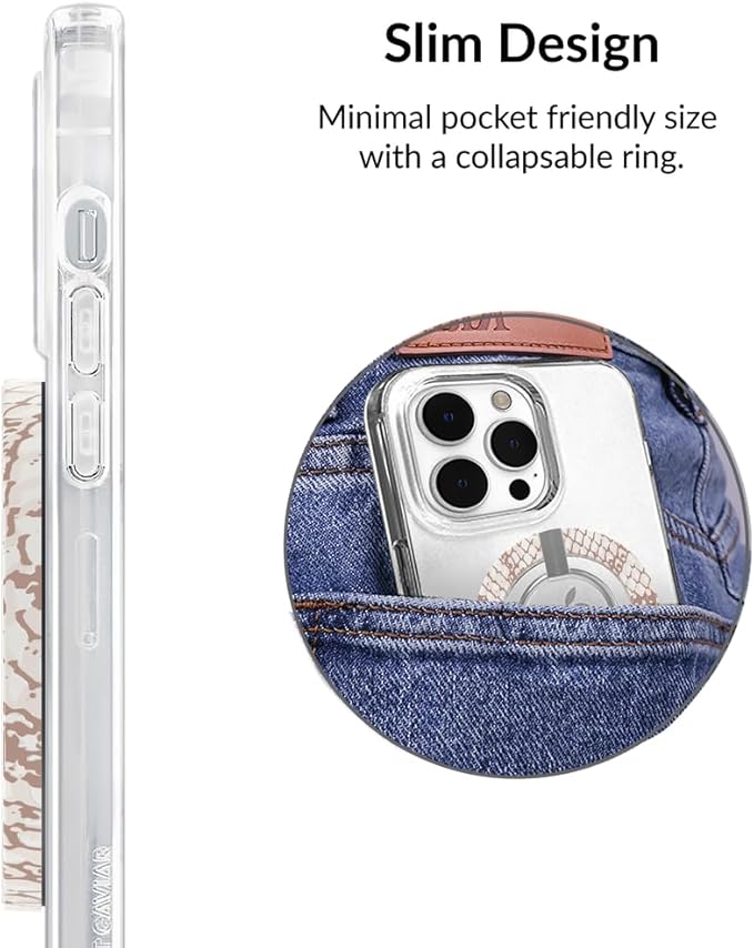 VELVET CAVIAR Compatible with MagSafe Phone Grip - Magnetic Ring Holder with Adjustable Stand - Removable MagSafe Accessories for iPhone 16, 15, 14, 13, 12 (Nude Python Snakeskin)