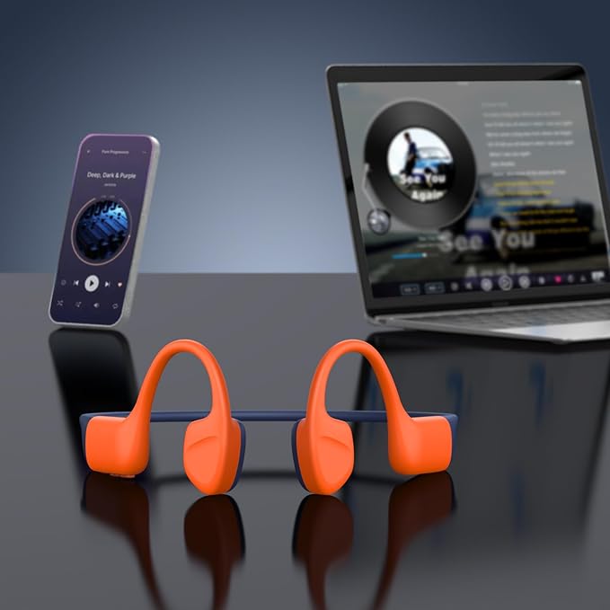 Bone Conduction Swimming Headphones,Waterproof IP68,Bluetooth 5.4, Built-in 32GB TF Swimming Headphones Underwater Music Player, Open Ear Bluetooth Earbuds (Orange)