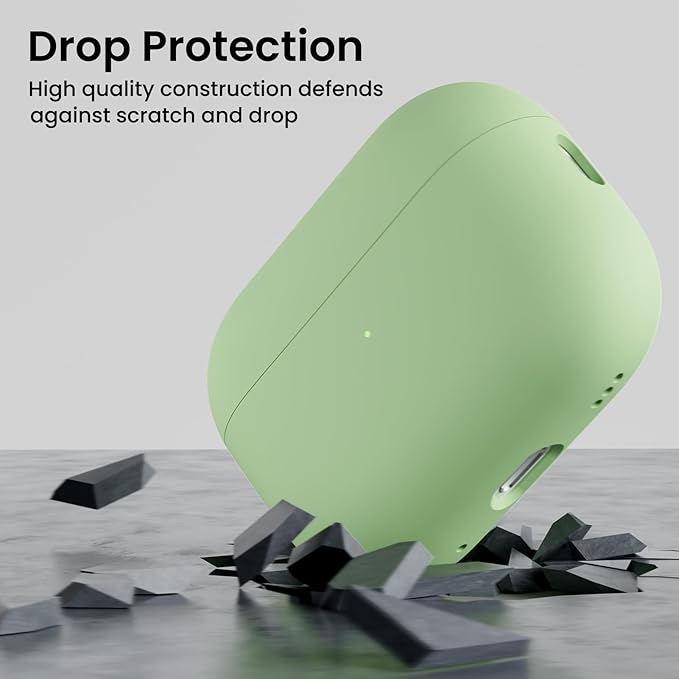 ORNARTO Compatible with AirPods Pro 2 Case 2022, Full Protective Hybrid Silicone for AirPods Pro 2nd Generation Case, Front LED Visible Skin Cover-Pistachio Green