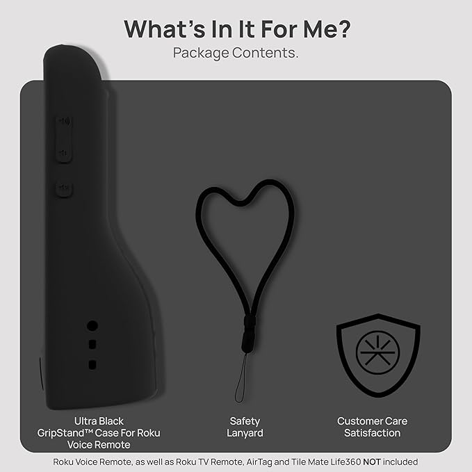 GripStand™ Roku Voice Remote Cover: Stand Up Design, Enhanced Grip, Silicone Case: Fits TV Streaming Stick Plus 2025 4K/HD/HDR, Compatible with AirTag and TileMate, Ultra Black by 73&Sunny